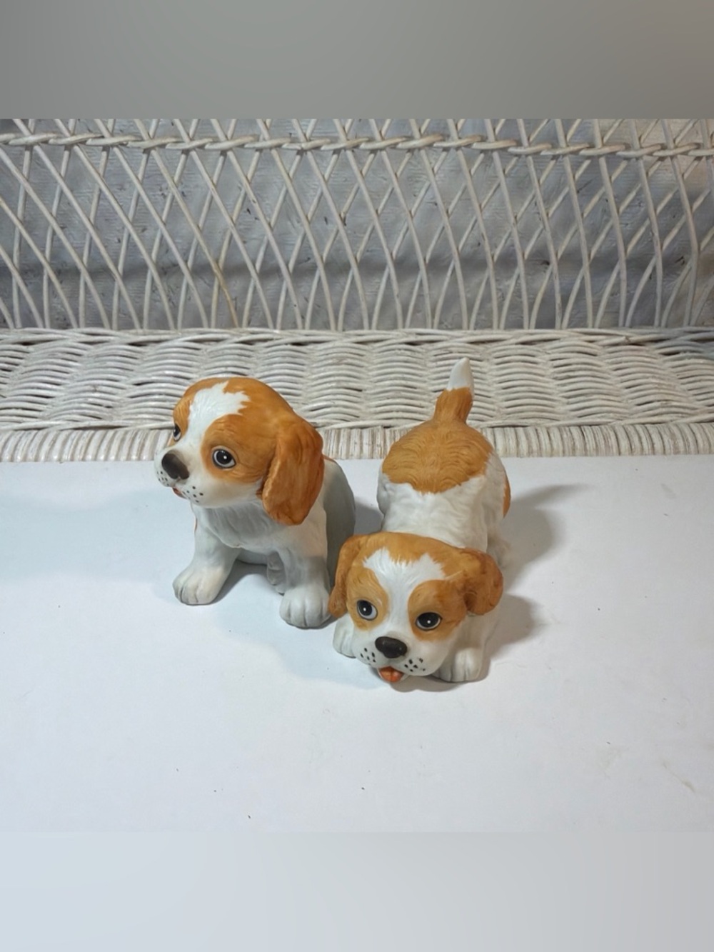 VTG Spaniel Puppy Dogs HOMCO Vintage 3" Porcelain 2 Figurines #1407 Set 2  DV94